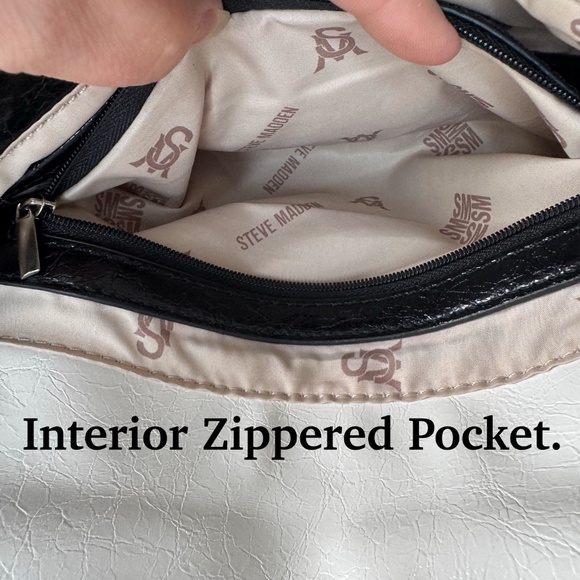 STEVE MADDEN BCookie Black/White Crossbody/Handbag/Quilted-Puffy/Faux Leather - Picture 12 of 14